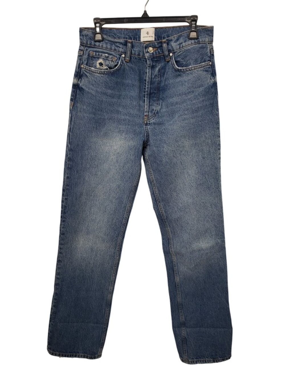 Anine Bing Kat Blue Jeans 28 Aqua Blue Straight Leg Jeans - Picture 2 of 15